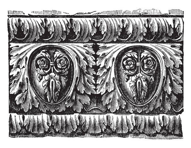 Roman Cornice, Richly Ornamented Roman Ovolo, the massive character of Roman architecture,  the Italian  meaning are ledge, vintage line drawing or engraving illustration. - Vector, Image