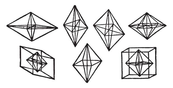 Questo diagramma rappresenta Cristalli Forme di, disegno a linee vintage o incisione illustrazione
. - Vettoriali, immagini