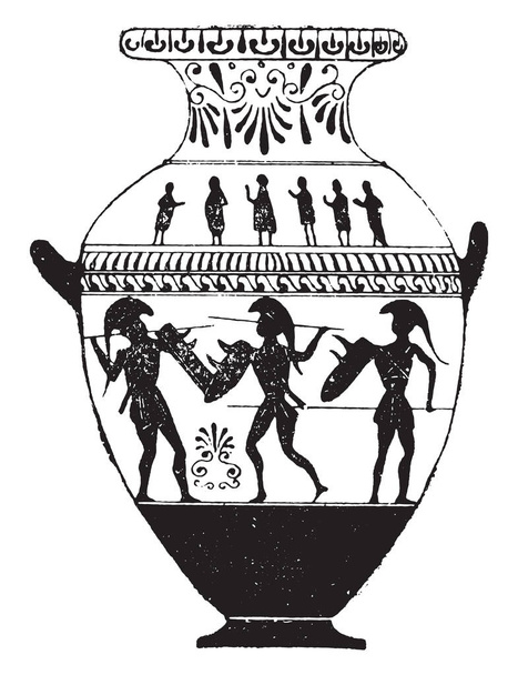 黒の数字、ビンテージの刻まれた図で描かれた花瓶 - ベクター画像