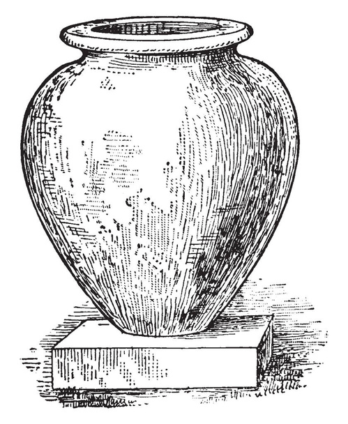 Pithos Используется для хранения вина или масла, это глиняная ваза очень большого размера, винтажный рисунок линии или гравировки
. - Вектор,изображение