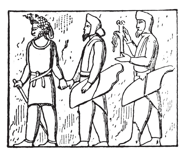 abhängige Personen (Basrelief von Persepolis), gravierte Illustration - Vektor, Bild