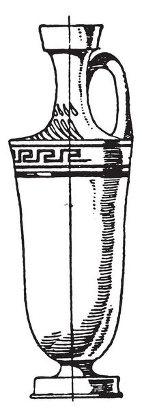 Greek Lekythos is made of red clay, it is a painted in black, vintage line drawing or engraving. - Vector, Image