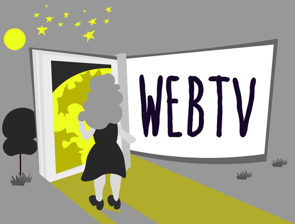WebTV gösterilen metin işareti. Hem çevrimiçi hem de geleneksel kavramsal fotoğraf Internet iletim programları üretilen - Fotoğraf, Görsel