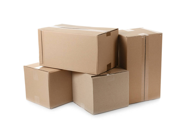 Cardboard boxes on white background. Mockup for design - Foto, imagen