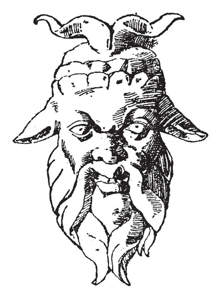Boos masker hoofd is nog een andere Romeinse ontwerp, vintage lijn tekening of afbeelding gravure. - Vector, afbeelding