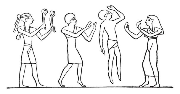 Tancerki egipskie, vintage grawerowane ilustracja - Wektor, obraz
