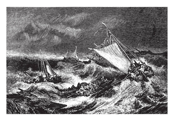 The Shipwreck fue famoso por sus dibujos, dibujos en línea vintage o ilustración de grabado.
. - Vector, Imagen