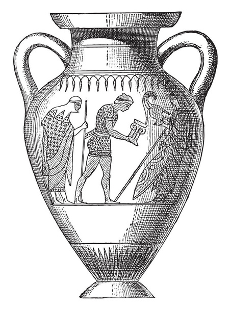 Vase painted with black figures, vintage engraved illustration - Vector, Image