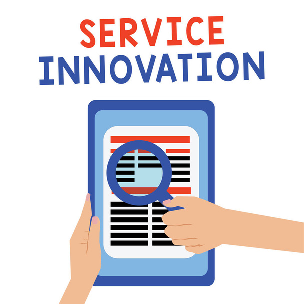 Kézírás szöveg Service Innovation. Koncepció jelentése Továbbfejlesztett termékvonal szolgáltatások Bevezetni a közelgő trendet - Fotó, kép