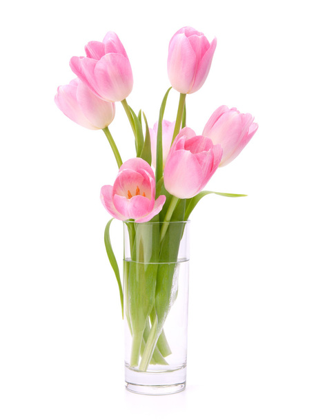 Pink tulips bouquet in vase isolated on white background - Foto, Imagem