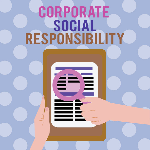 Κείμενο πινακίδα που δείχνει την εταιρική κοινωνική ευθύνη. Εννοιολογική φωτογραφία εσωτερική εταιρική πολιτική και ηθική στρατηγική - Φωτογραφία, εικόνα
