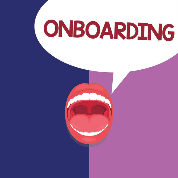 Κείμενο πινακίδα που δείχνει Onboarding. Εννοιολογική φωτογραφία διαδικασία δράσης της ενσωμάτωσης ενός νέου υπαλλήλου σε μια οργάνωση - Φωτογραφία, εικόνα