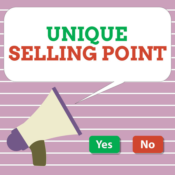 Rukopis textu Unique Selling Point. Pojetí znamená určitý diferencovat, výrobek specifické rysy a výhody - Fotografie, Obrázek