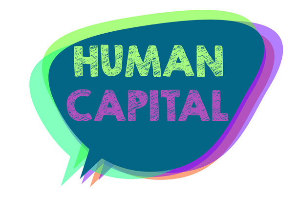 Text sign showing Human Capital. Conceptual photo Intangible Collective Resources Competence Capital Education Speech bubble idea message reminder shadows important intention saying. - Photo, Image