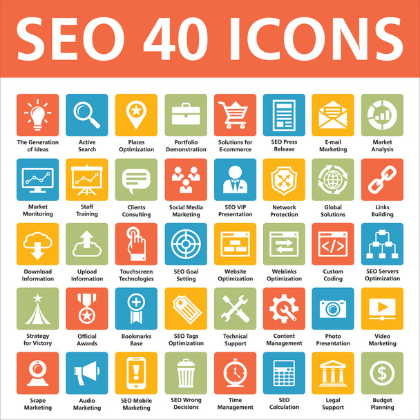 40 iconos vectoriales - SEO (Optimización de motores de búsqueda
) - Vector, Imagen