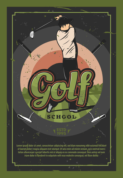 Гольф спорт гра ретро плакат з гравцем на полі
 - Вектор, зображення