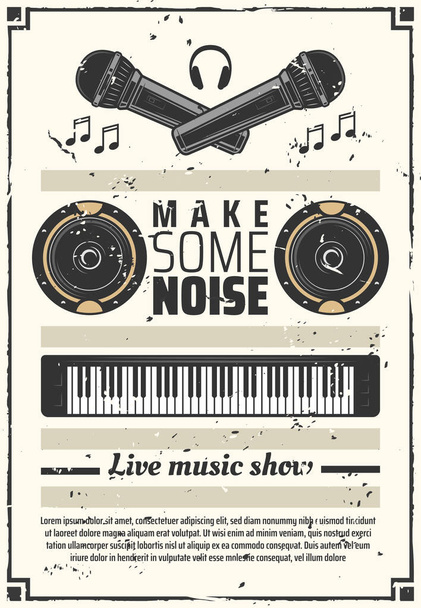 Μουσική εμφάνιση ρετρό αφίσα συνθεσάιζερ και ακουστικά - Διάνυσμα, εικόνα