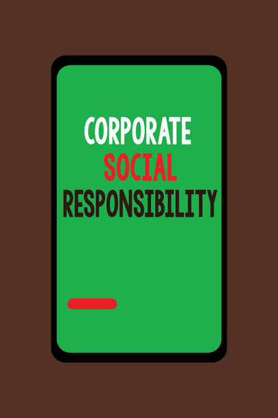 Handwriting text Corporate Social Responsibility. Concept meaning Internal corporate policy and Ethic strategy - Photo, Image