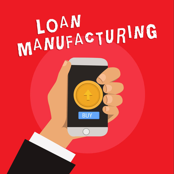 Schrijfbriefje van Loan Manufacturing. Zakelijke foto presentatie Bank Proces om te controleren of de lener in aanmerking komt - Foto, afbeelding