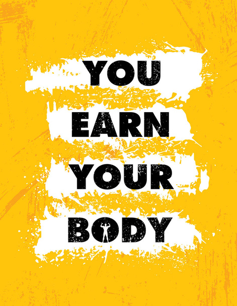 Εσείς κερδίζουν το σώμα σας, προπόνηση και το γυμναστήριο κίνητρο προσφοράς σε κίτρινο φόντο - Διάνυσμα, εικόνα
