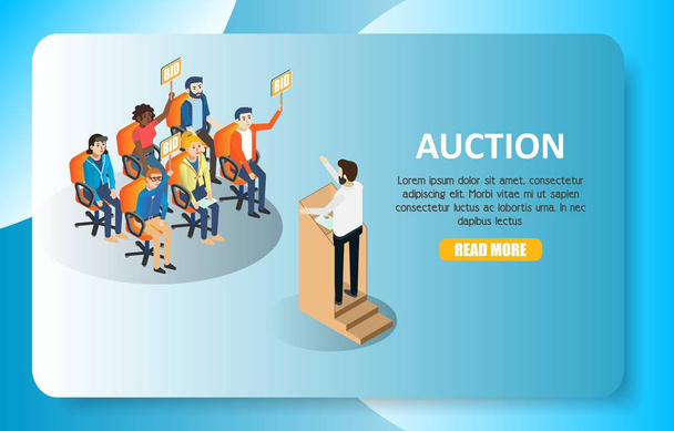 Auktionsvektor isometrische Web-Banner-Website-Vorlage - Vektor, Bild