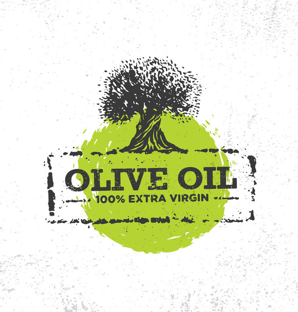 Extra virgin olive oil green and white icon with tree - Vektori, kuva