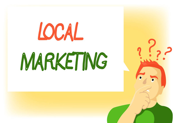 ローカルマーケティングを示すメモを書く。地域の拠点で商品を売買するローカルビジネスを紹介するビジネス写真 - 写真・画像