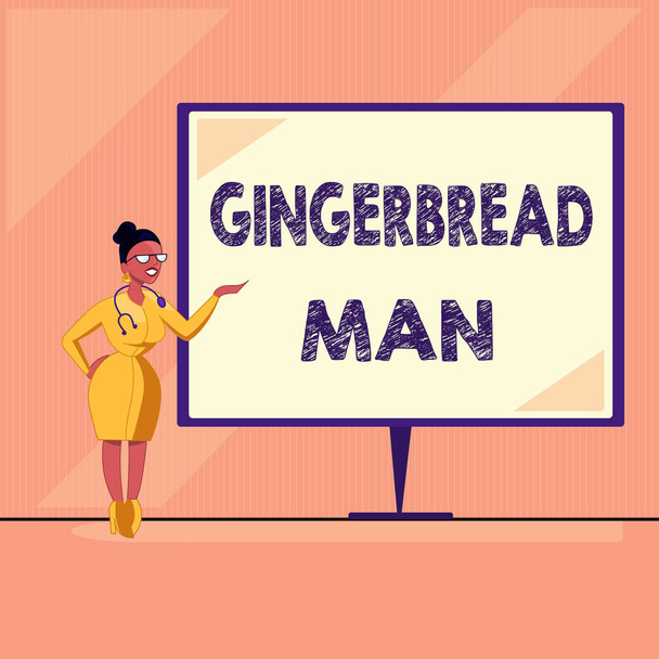 Texte d'écriture de mot Gingerbread Man. Concept d'entreprise pour biscuit en pain d'épice généralement sous la forme de
 - Photo, image