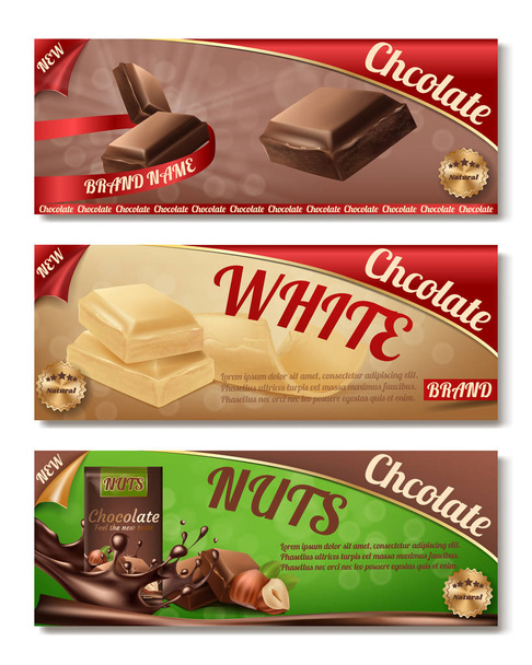 A Csokoládé csomagolás, vízszintes címkék vektoros gyűjtemény - Vektor, kép