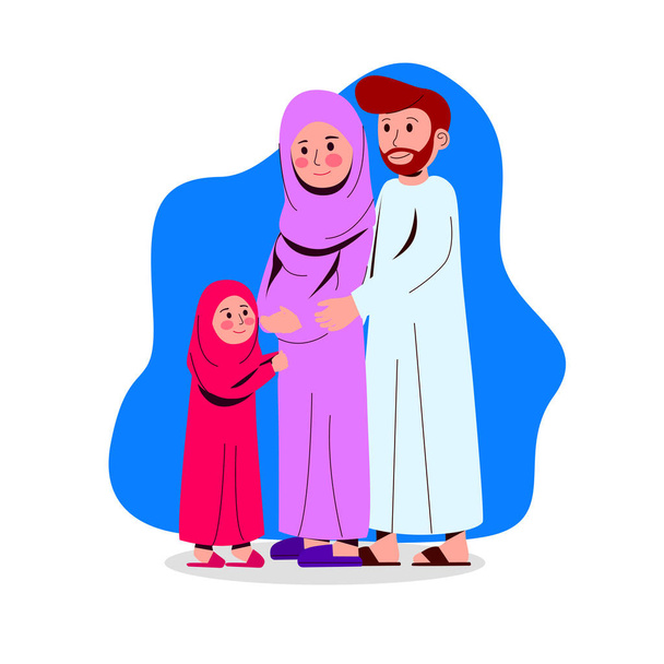 Ευτυχισμένος καρτούν εικονογράφηση επίπεδη διάνυσμα αραβική οικογένεια εικονογράφηση ο πατέρας, μητέρα και παιδί - Διάνυσμα, εικόνα