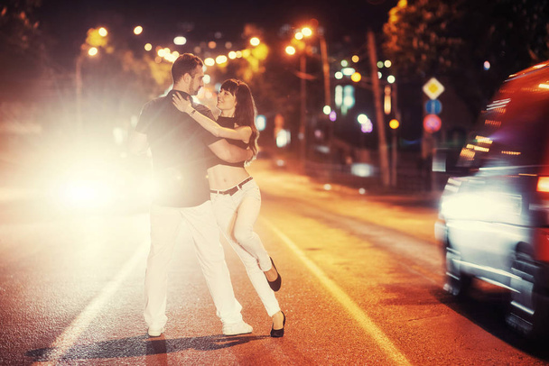 young couple dancing on the road. Ukraine. Europe - Foto, Imagem