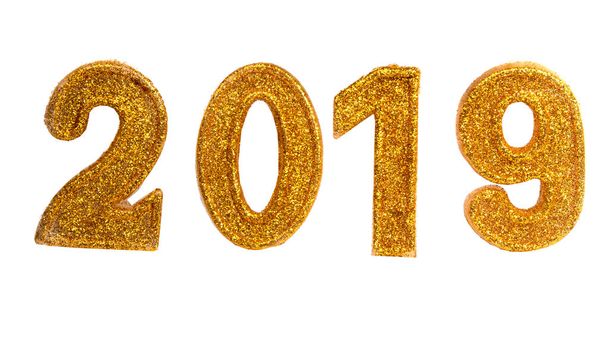 foto del número decorativo dorado 2019 aislado en el blanco
 - Foto, imagen