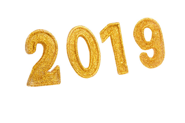 photo of golden decorative number 2019 isolated on the white - Foto, Imagem