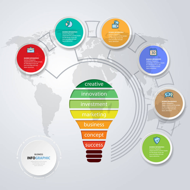 Business bulb Infographics annual color report web Design for layout, diagram, annual report. Concept options. Illustration vector. - Вектор,изображение