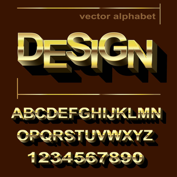 Arany betűtípus design a tipográfia a sötét háttér előtt. Illusztráció vektor. - Vektor, kép