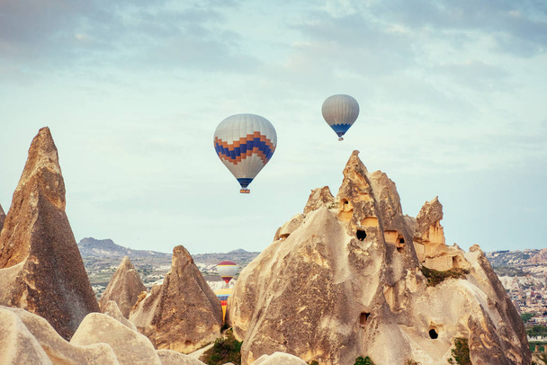 Turkey Cappadocia beautiful balloons flight stone landscape amazing - 写真・画像