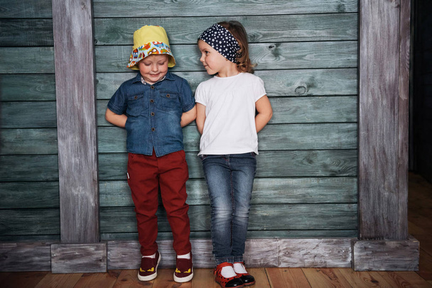 Happy young children siblings. Beautiful exhibition. Ukraine Europe - Φωτογραφία, εικόνα