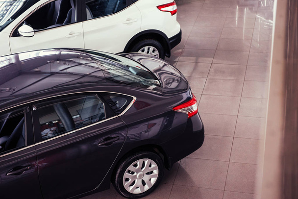 of the car in the spacious showroom with large windows. - 写真・画像
