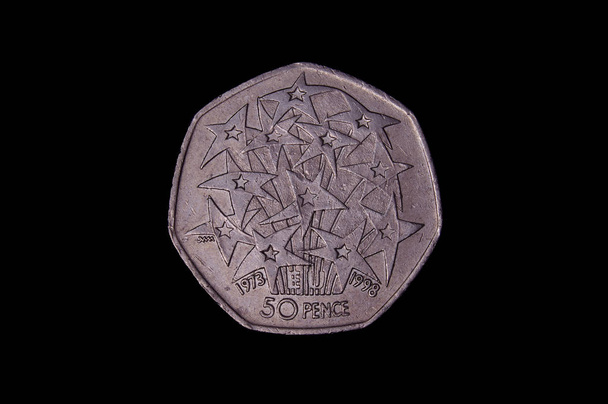 50 pence Uk herdenkingsmunt met sterren van de Europese Unie - Foto, afbeelding