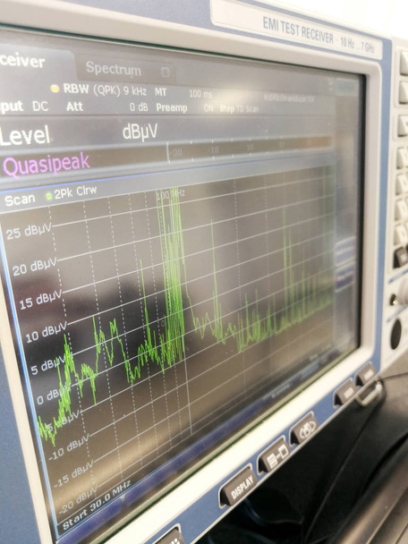 Φάσμα ραδιοσυχνοτήτων κατά τη διάρκεια των εκπομπών Ηλεκτρομαγνητική συμβατότητα σάρωση - Φωτογραφία, εικόνα