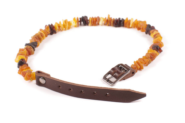 Raw amber beads collar for pets as tick repellent isolated on the white background - Photo, Image