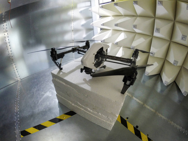 Quadcopter drone electromagnetic compatibility testing inside GTEM cell - Photo, Image