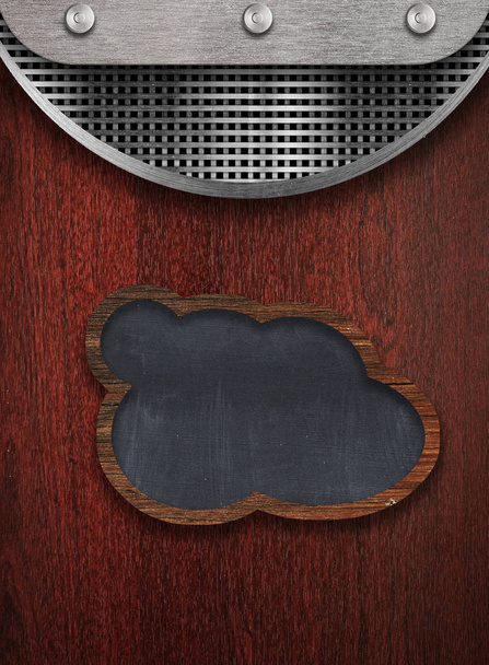 Design de menu de restaurante. Menu restaurante com placa de metal vazia em fundo de madeira
  - Foto, Imagem