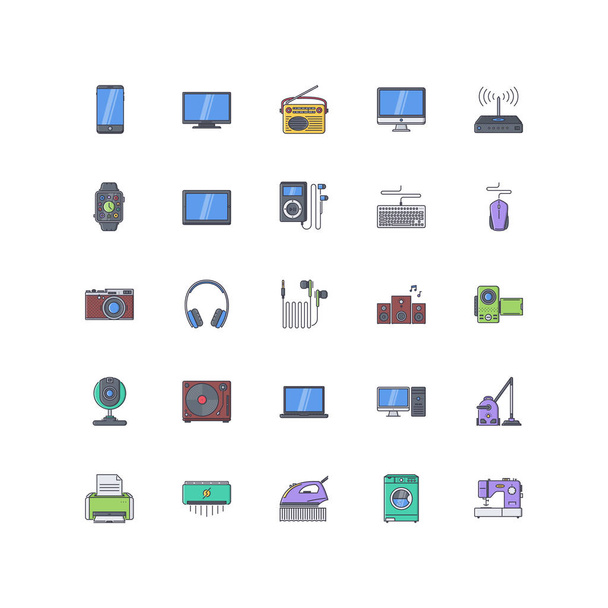 Icone elettroniche a colori su sfondo bianco
 - Vettoriali, immagini