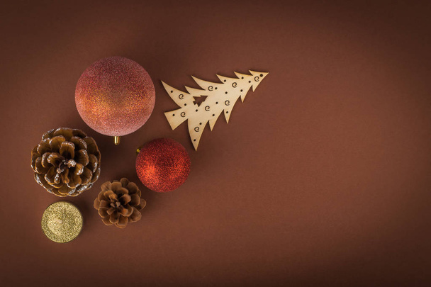 Christmas decorations on brown background - Photo, Image
