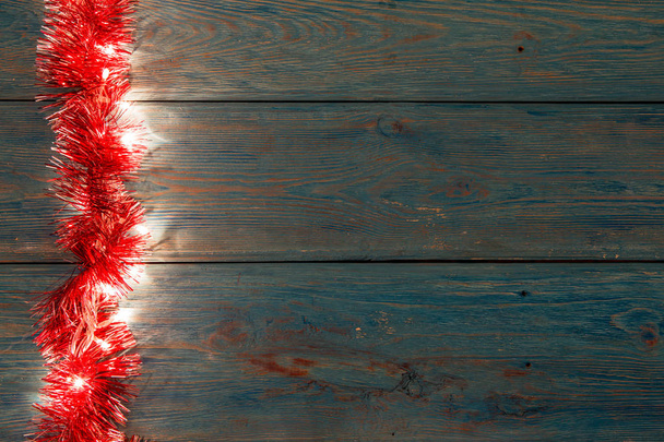 Fondo rústico de Navidad - madera de tablón vintage con luces y espacio de texto libre
 - Foto, Imagen