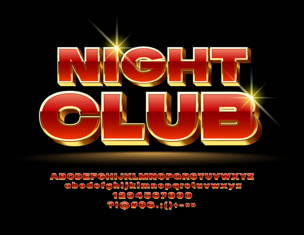 Vector Bright Sign Night Club. Red and Golden 3d Font. Original Alphabet Letters, Numbers and Symbols - Vector, Imagen