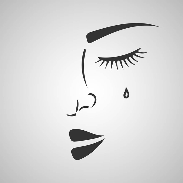 美しい女性悲しい泣く顔シルエット スケッチ。図面の女性に対する暴力を停止します。ベクターの手描きイラスト。Eps 10 - ベクター画像