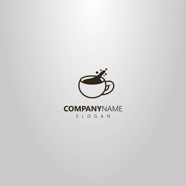 fekete-fehér, egyszerű vektorgrafikus szerkezeti logo pohár kiömlött kávé vagy egyéb forró ital - Vektor, kép