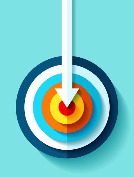 Volumen-Zielsymbol im flachen Stil auf farbigem Hintergrund. weißer Pfeil in der Mitte Ziel. Vektor-Design-Element für Ihre Geschäftsprojekte - Vektor, Bild